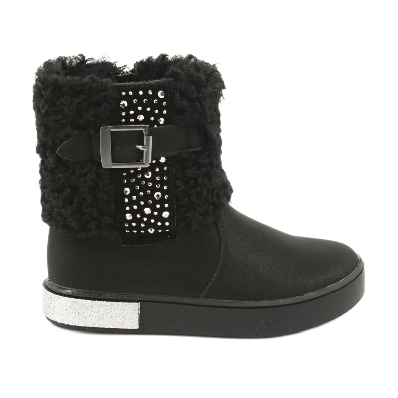 American Club Botas para niñas con pelaje GC35 con lentejuelas negras negro