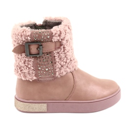American Club Botas con pelo con cremallera rosa