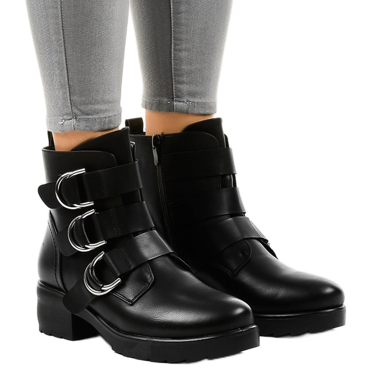 Botas negras de mujer planas con hebillas BZ66010 negro Botas negras de mujer planas con hebillas BZ66010 negro