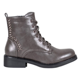SHELOVET Botas con diamantes de imitación gris
