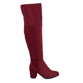 8B965 Botas de tacón bajo burdeos vino rojo 8B965 Botas de tacón bajo burdeos vino rojo