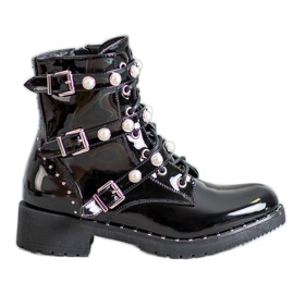 Seastar Botines de charol con perlas negro