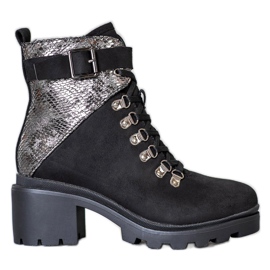 Seastar Bota con cordones y estampado de serpiente negro