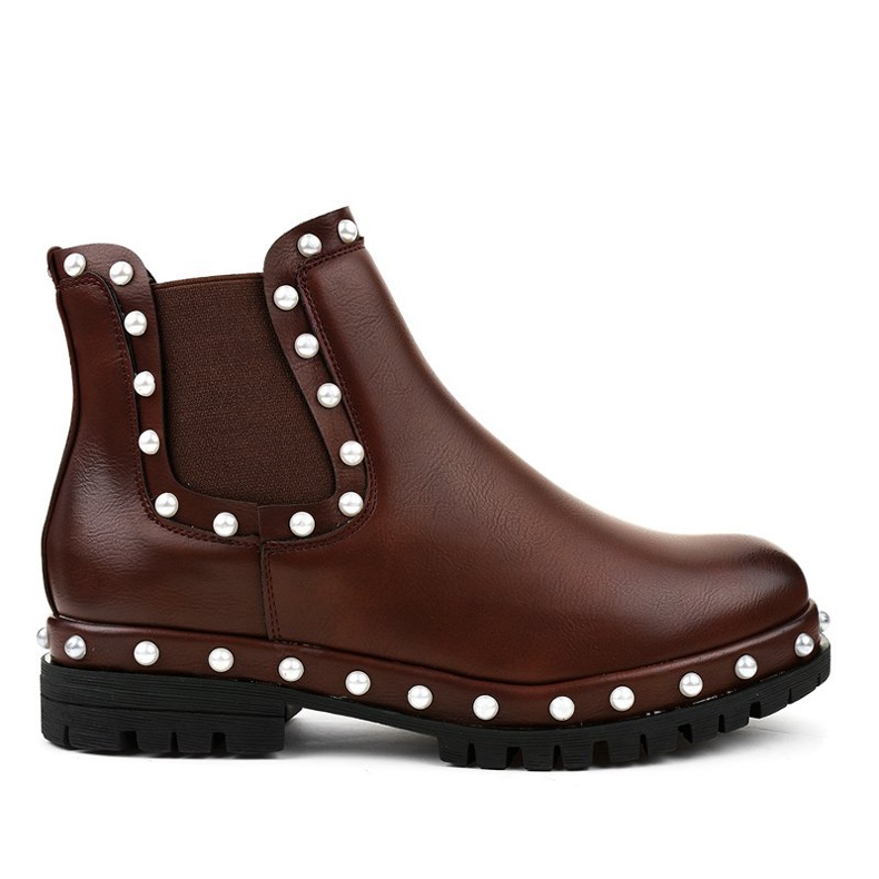 Botines Chelsea burdeos con perlas C-7211 rojo