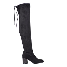 SHELOVET Botas hasta el muslo con tacón decorativo negro