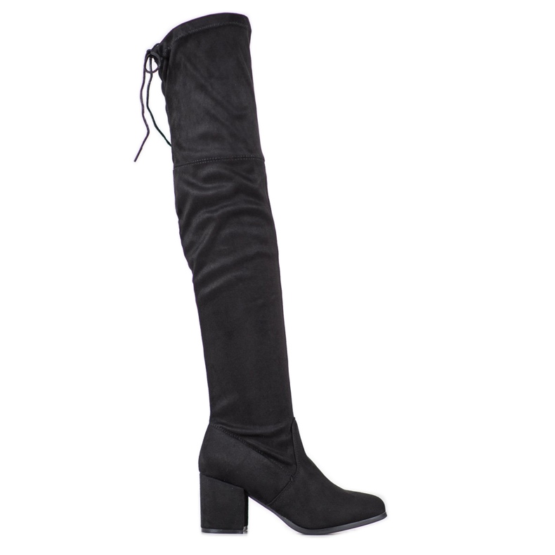 Ideal Shoes Botas de gamuza hasta el muslo negro