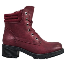 Goodin Botas de cordones con piel de oveja rojo