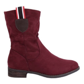 Botas planas para mujer, burdeos 99-110 Rojo