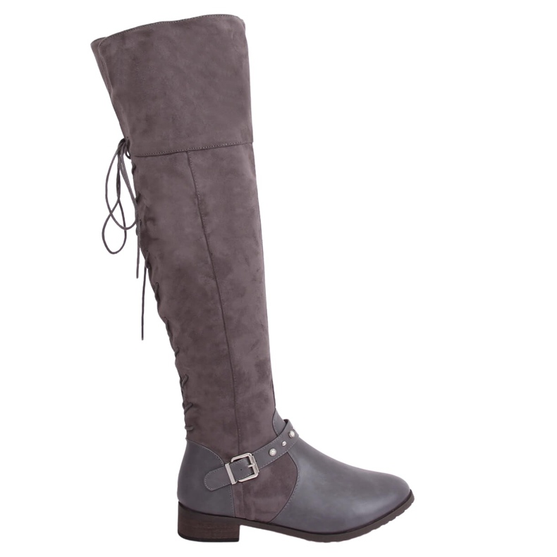 Botas mosqueteras con tacón plano gris 688-3 Gris Botas mosqueteras con tacón plano gris 688-3 Gris