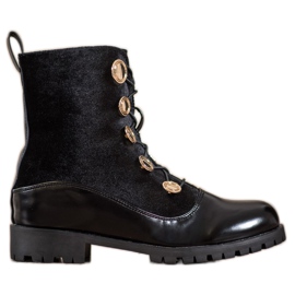 Seastar Botines de terciopelo con canalé negro