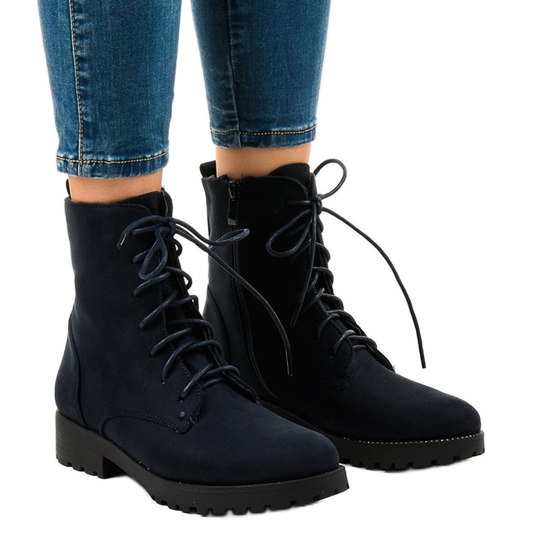 Bota cordones ante azul marino C-7192