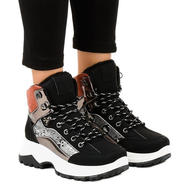 Zapatillas de mujer negras con aislamiento F-19208-1 negro multicolor