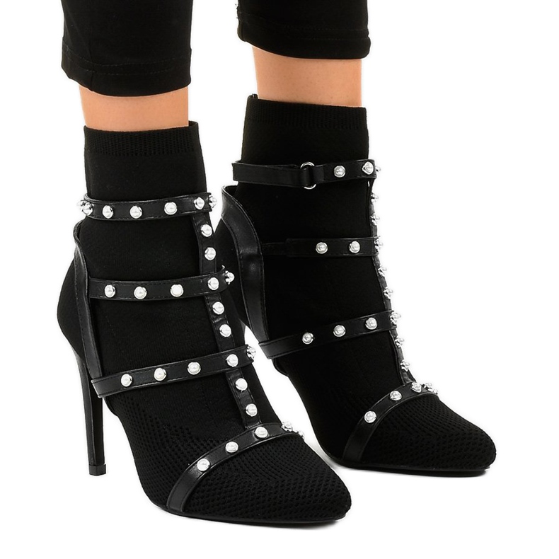 Botas stiletto de tejido AT-0655-L negras negro