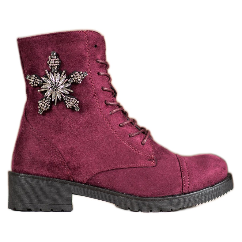 SHELOVET Botas de ante burdeos rojo