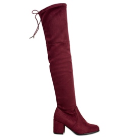 Ideal Shoes Botas de gamuza hasta el muslo rojo