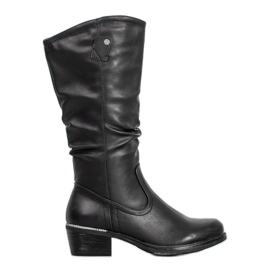 SHELOVET Botas negras con cuero ecológico negro