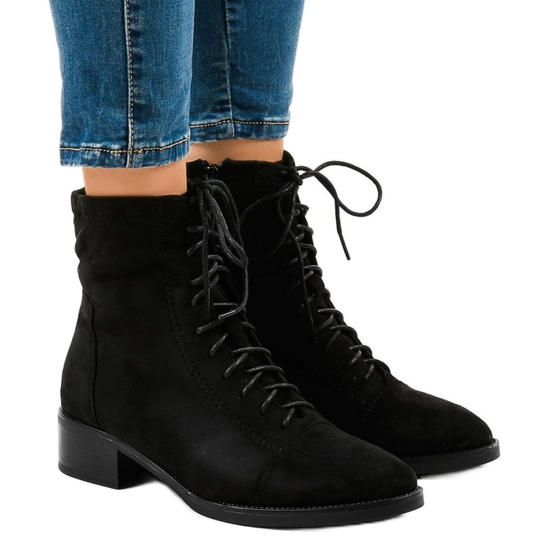 Botas negras planas con cordones para mujer 3127 negro Botas negras planas con cordones para mujer 3127 negro