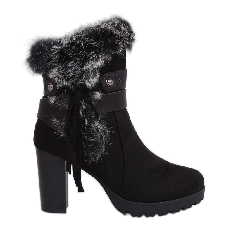 Botas negras de tacón con pelo SP05 Negro