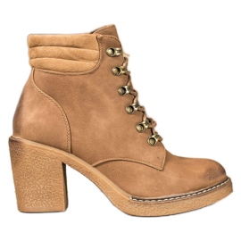 Queen Vivi Botas con cordones con cuero ecológico marrón