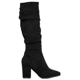 SHELOVET Botas de ante de tacón alto negro