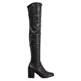 SHELOVET Botas por encima de la rodilla de cuero ecológico negro