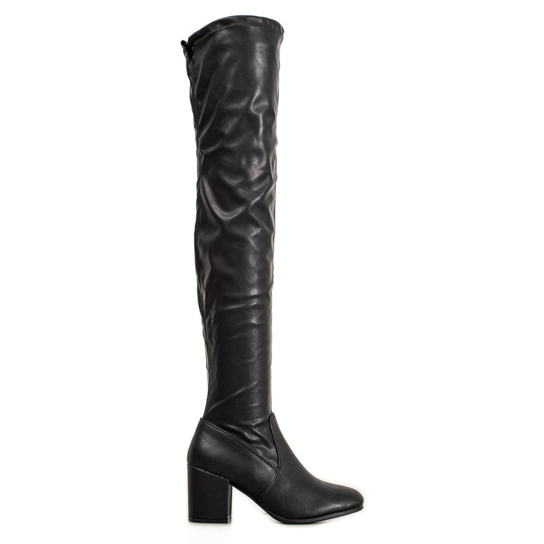 SHELOVET Botas por encima de la rodilla de cuero ecológico negro
