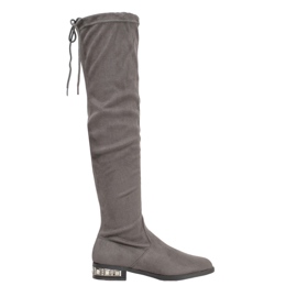 Bestelle Botas hasta el muslo con tacón decorativo gris
