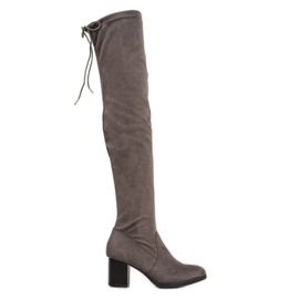SHELOVET Botas sobre la rodilla de ante gris