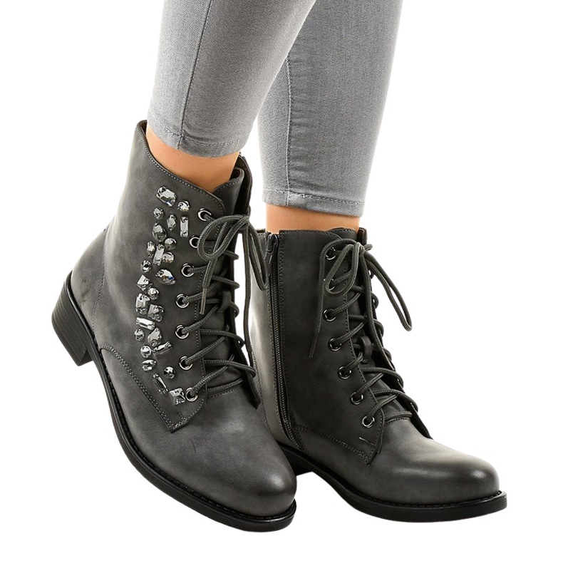 Botines planos grises con pedrería 0-268 Botines planos grises con pedrería 0-268