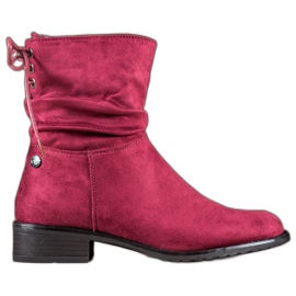 Flyfor Botas de ante con tacón plano rojo