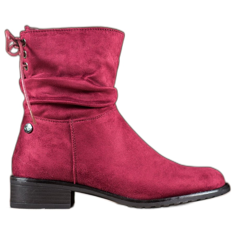Flyfor Botas de ante con tacón plano rojo