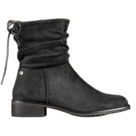 Flyfor Botas de ante con tacón plano negro