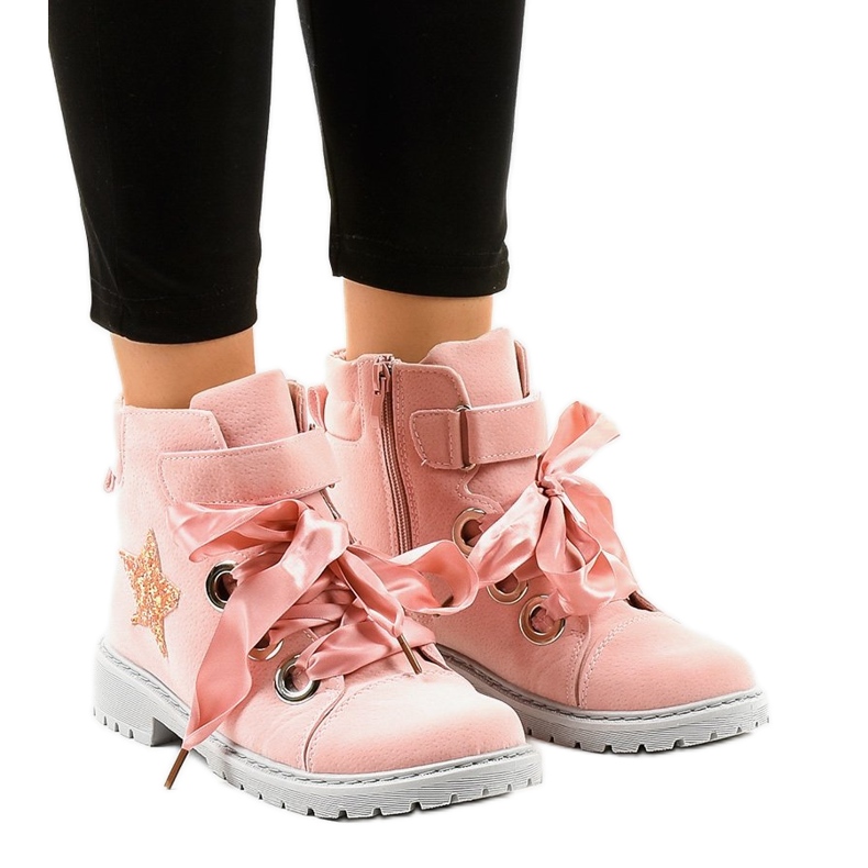BM Bota de montaña rosa con estrella TL51-4 rosado