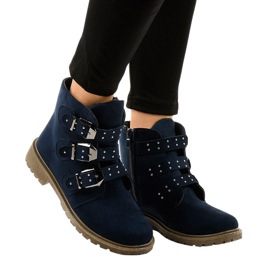 Botas planas de ante azul marino con hebillas TL95-2 Botas planas de ante azul marino con hebillas TL95-2