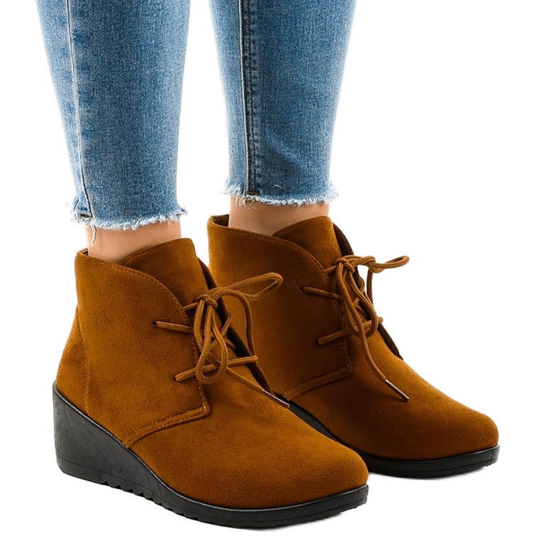 Botas de cuña de ante marrón E3265 Botas de cuña de ante marrón E3265