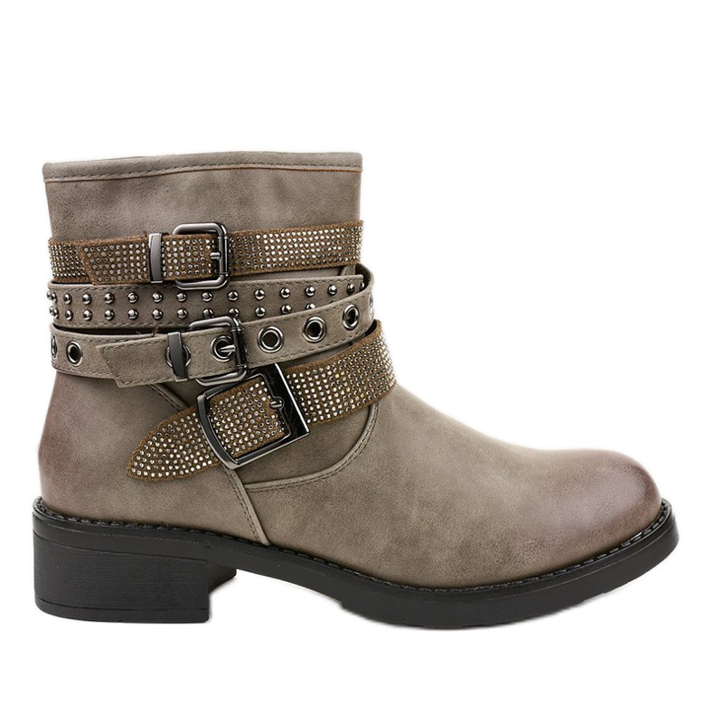 Botines caqui de tacón plano con hebilla 7365-PA verde Botines caqui de tacón plano con hebilla 7365-PA verde