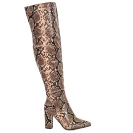 Seastar Botas sobre la rodilla con estampado de serpiente verde