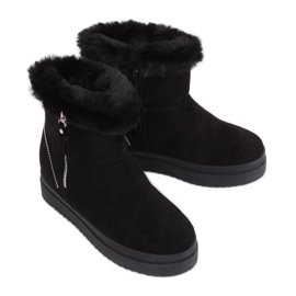 Black PP-30 Botas de nieve negras con pelo negro