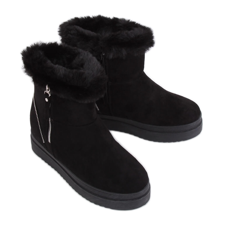 Black PP-30 Botas de nieve negras con pelo negro Black PP-30 Botas de nieve negras con pelo negro