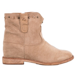 Bella Paris Botines de ante con pedrería beige