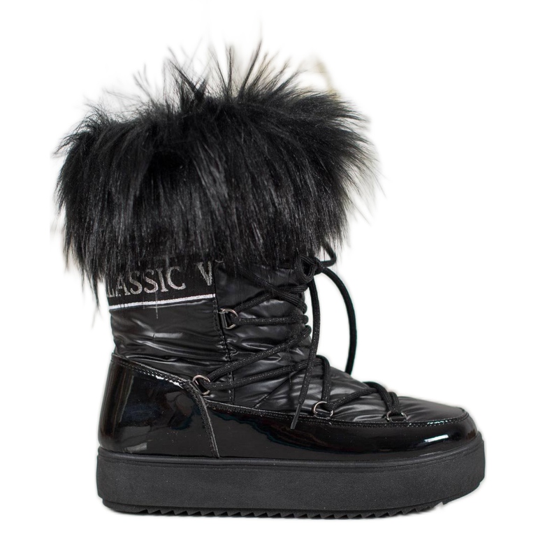 Bella Paris Botas de nieve cálidas con pelo negro