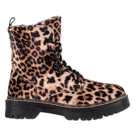 SHELOVET Estampado de leopardo de los trabajadores de gamuza marrón SHELOVET Estampado de leopardo de los trabajadores de gamuza marrón