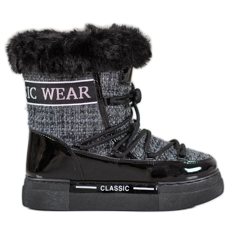 Bella Paris Botas de nieve clásicas de moda negro gris