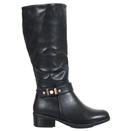 SHELOVET Botas elegantes con cuero ecológico negro