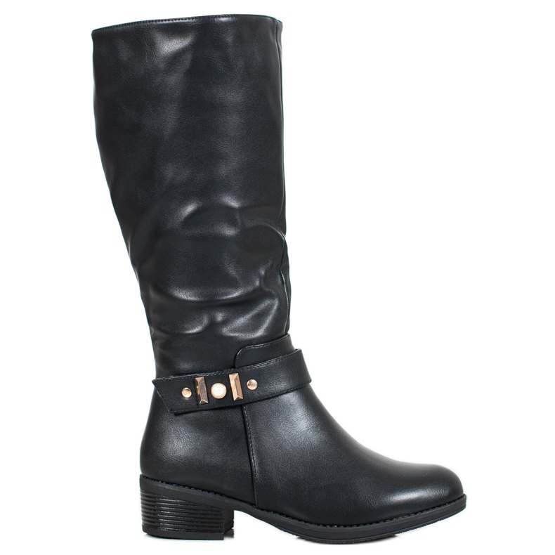 SHELOVET Botas elegantes con cuero ecológico negro