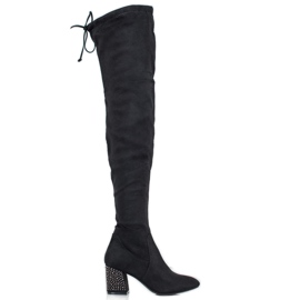 Super Mode Botas altas con tacón decorativo negro