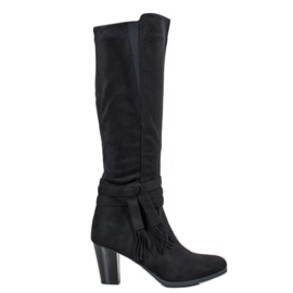 Queen Vivi Botas de ante con flecos negro