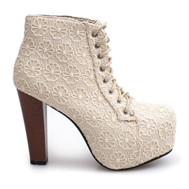 Botas sólidas de encaje en el talón K764B Beige Botas sólidas de encaje en el talón K764B Beige