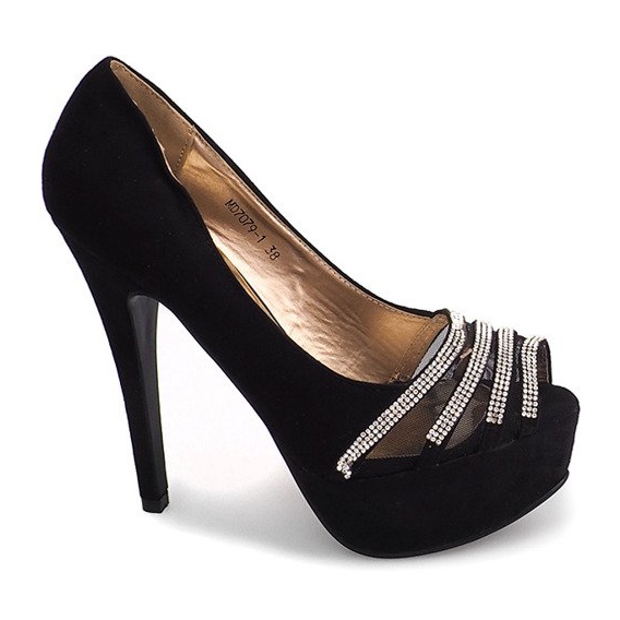 Zapatos de tacón de ante en un tacón alto MD7079-1 Negro Zapatos de tacón de ante en un tacón alto MD7079-1 Negro