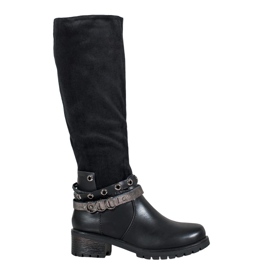 SHELOVET Botas con diamantes de imitación negro
